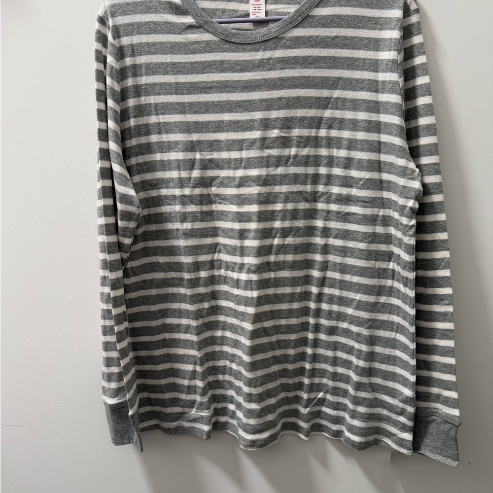 NWT pajama set! Gray and White Striped Long Sleeve Pajama Shirt AND Pants